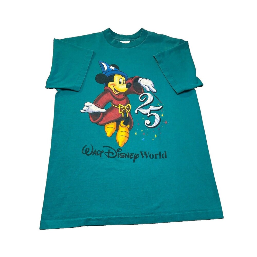 Vintage 1996 Disney World 25 Years Mickey Mouse Tee Teal Large USA